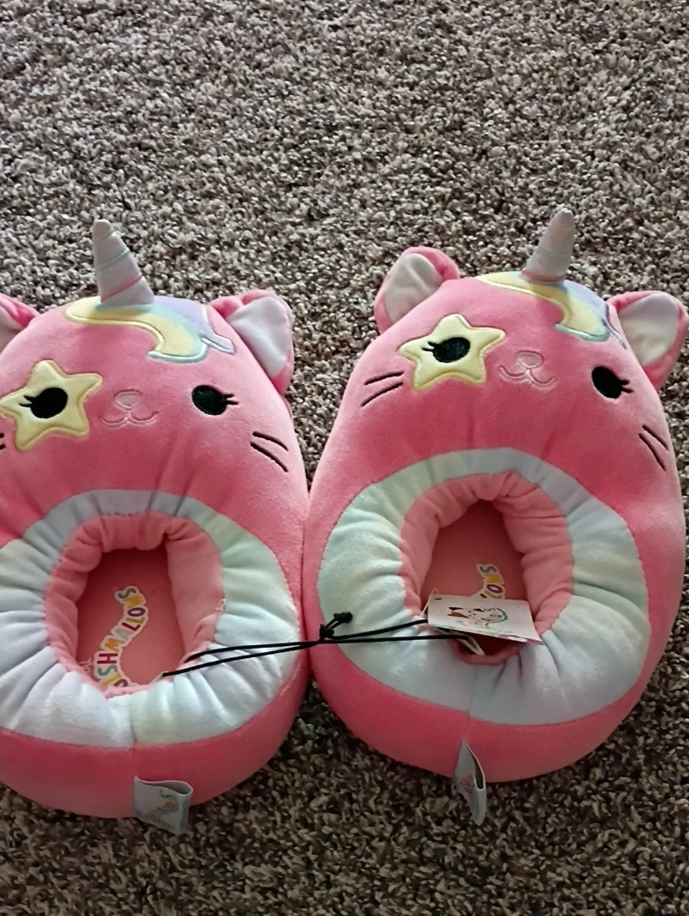 Squishmallows Pink Unicorn Cat Kids Slippers - Plush Pastel Accents